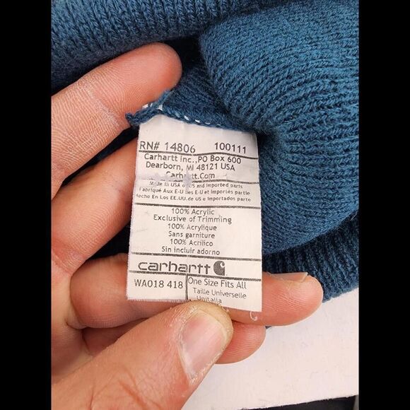 Carhartt Navy Blue Patch Beanie Watch Cap Made In USA Snow Winter Beanie Hat - Picture 8 of 8